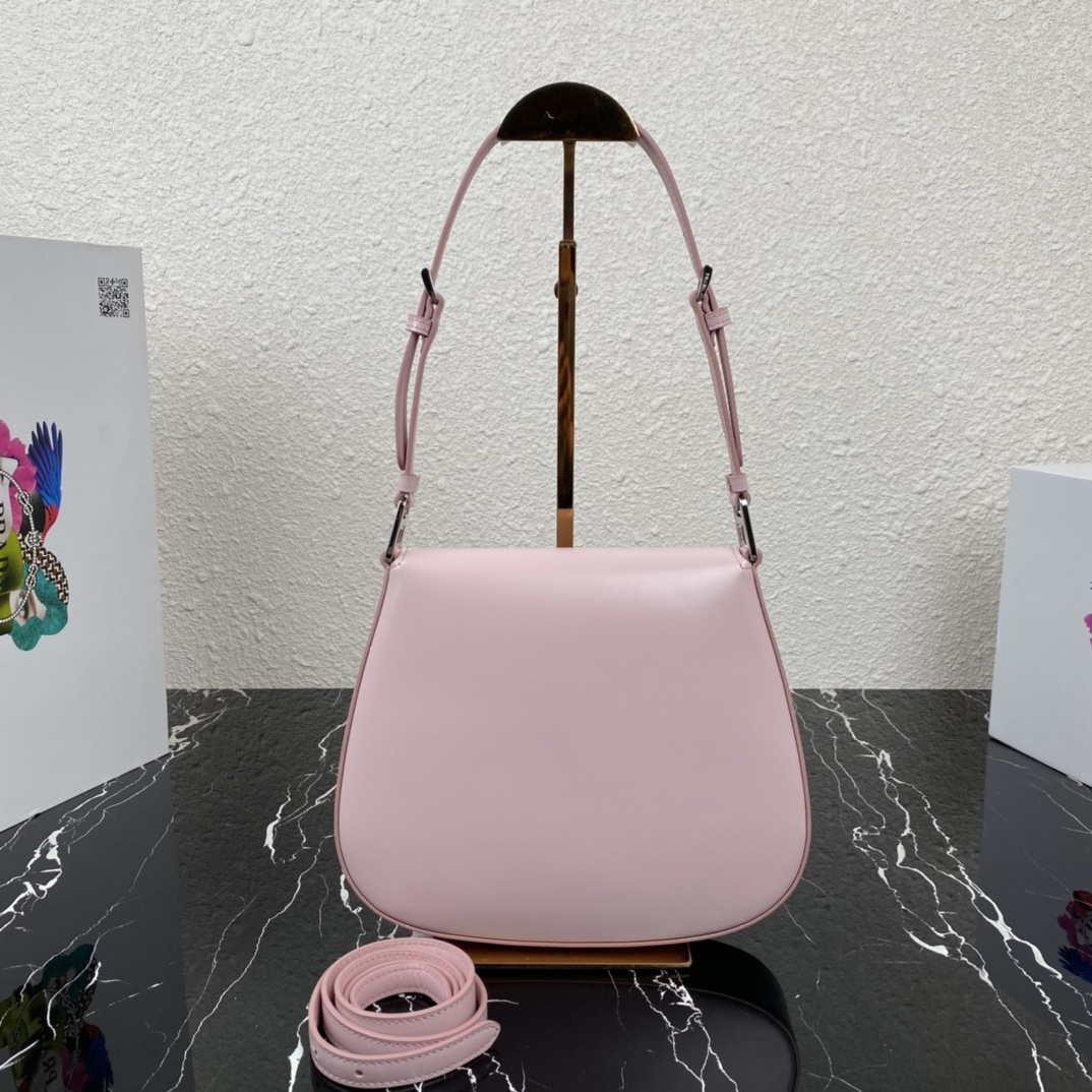 Prada Cleo Brushed Leather Shoulder Bag With Flap Light Pink 1BD303